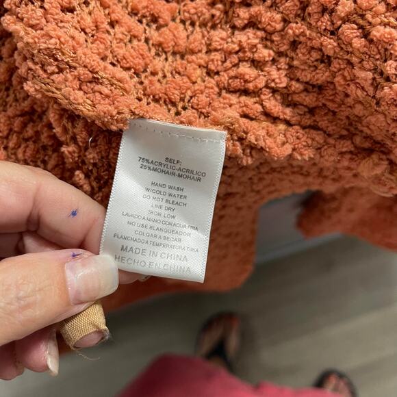 Pink Lily sweater cardigan knit women's medium long peach apricot nubby texture - Picture 6 of 12